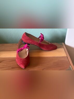Dora Genuine Suede Leather Ballet Flats Bow Burgundy EU 39 US 8.5-9